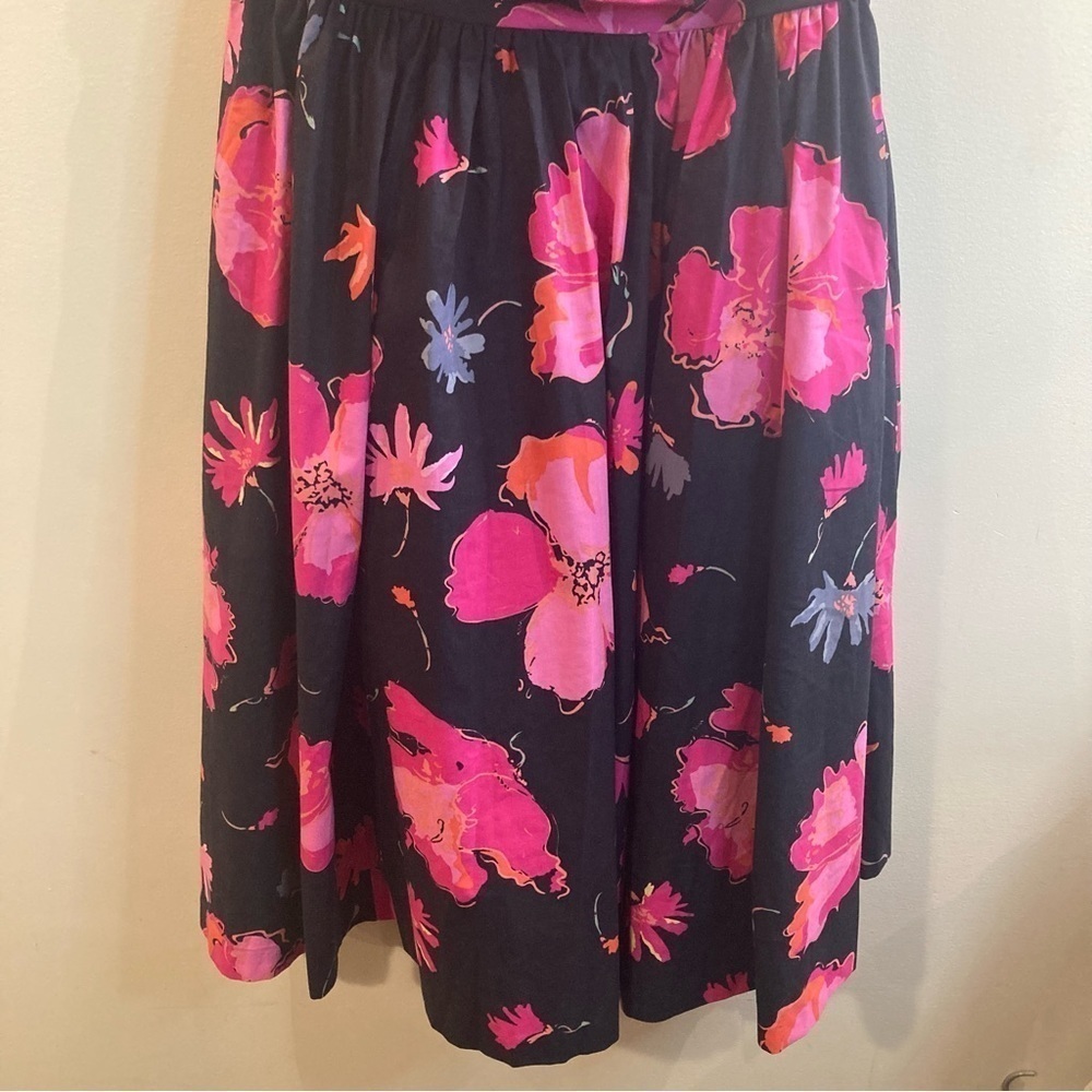 Laura Ashley Sz 14 80s Pink Black Floral Print 100% Cotton Day Dress 50s Style - Picture 4 of 11
